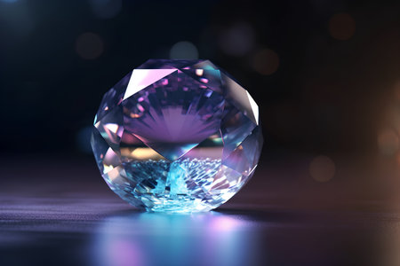 3D rendering of a crystal on a black background with bokeh effectの素材