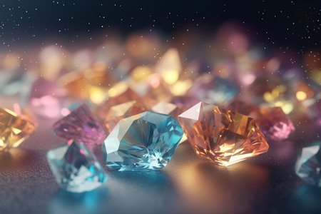 Jewelry gems on bokeh background. 3d renderingの素材