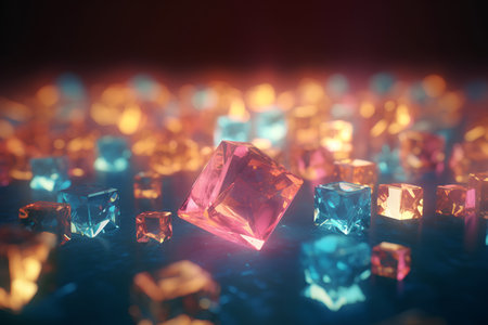 Beautiful colorful crystals on a dark background. 3d rendering.の素材