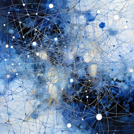 Abstract blue background with connecting dots and lines. Network connection structure.の素材