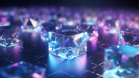 3d illustration. Abstract background with blue crystal cubes. 3d renderingの素材