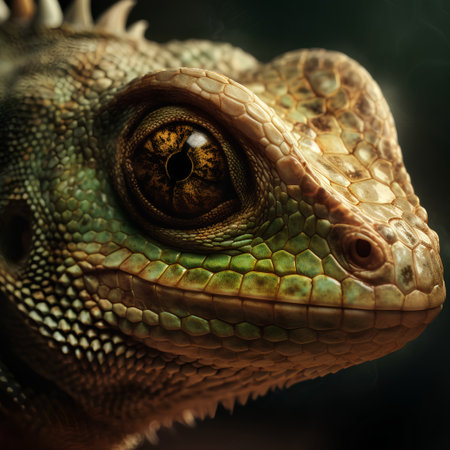 Close-up portrait of a chameleon on a dark backgroundの素材