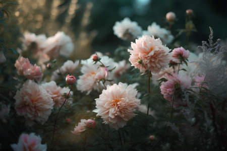 Beautiful dahlia flowers in the garden. Floral backgroundの素材