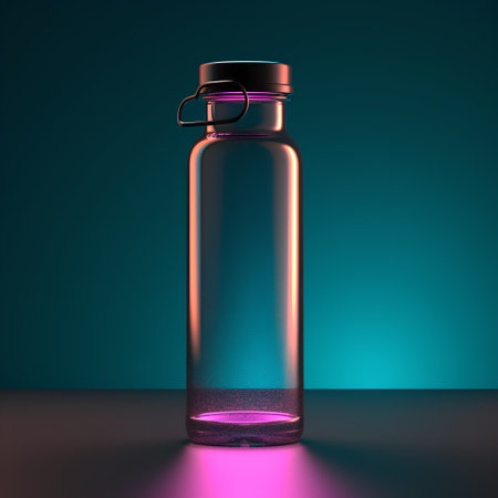 3d rendering of a bottle of water on a green background.の素材