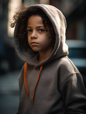 Portrait of a beautiful african american teenage girl in hoodieの素材
