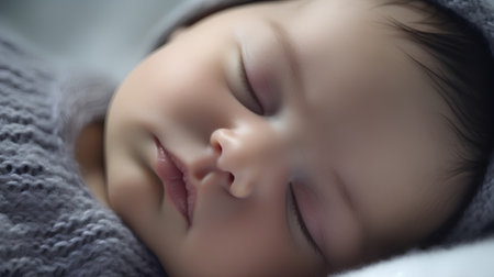 Sleeping newborn baby boy, closeup portrait, soft focusの素材
