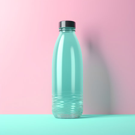 Plastic water bottle mockup on pastel background. 3D renderingの素材