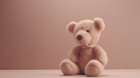 Teddy bear sitting on the floor with pink background. 3d renderingの素材