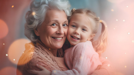 Portrait of a happy grandmother and granddaughter. Christmas and New Year conceptの素材