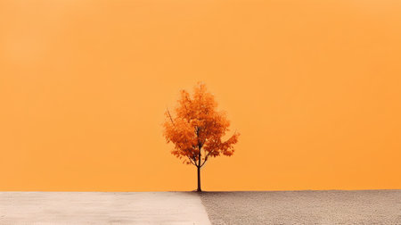 Autumn tree on the ground with orange background. 3d renderの素材