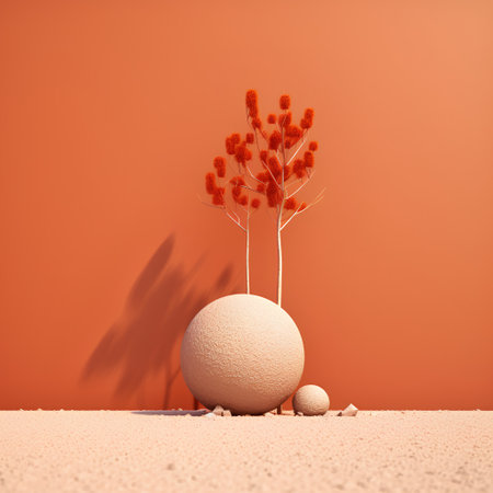 3d render of a decorative plant in the sand against the wallの素材