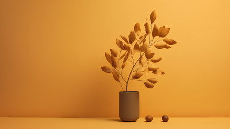 3d render, autumn leaves in vase isolated on orange backgroundの素材