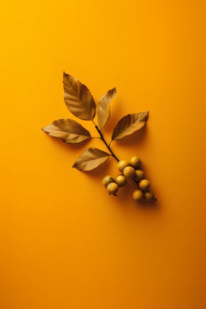 Creative layout made of autumn leaves on orange background. Flat lay, top view, copy space.の素材
