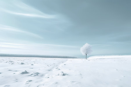 Winter landscape with snow covered trees and blue sky - 3d renderの素材