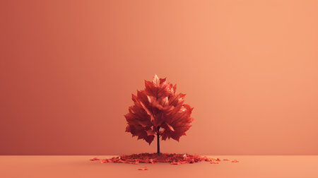 3D render of a beautiful autumn tree on a red background.の素材