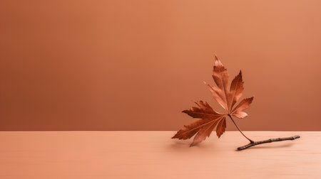 Autumn maple leaf on a brown background. Minimal concept.の素材
