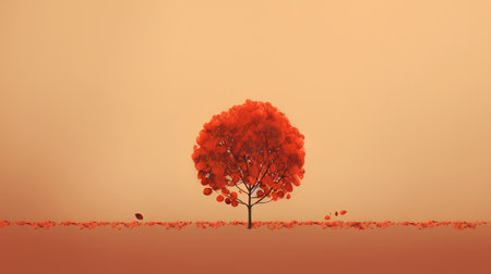 Autumn tree on orange background. 3d render. Vector illustration.の素材