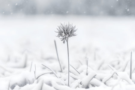Snow covered grass in the winter. Monochrome nature background.の素材