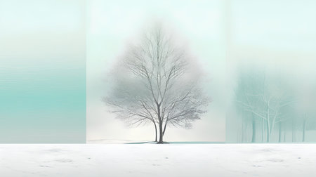 Winter landscape with trees and snow. 3D rendering. Illustration.の素材