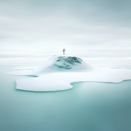 3d render of a man standing on top of a snow mountainの素材