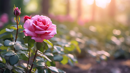 Beautiful pink rose blooming in the garden. Nature background.の素材
