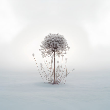 Dandelion flower in the snow. 3d render illustration.の素材