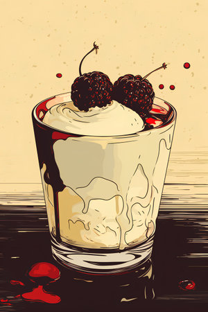 Tiramisu in a glass with berries. Vector illustration.の素材