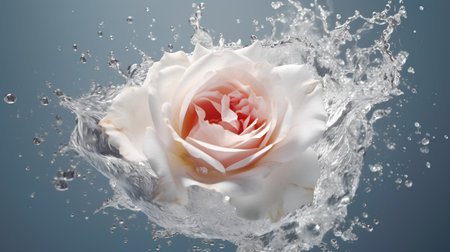 White rose in water splashes on blue background. 3d renderingの素材