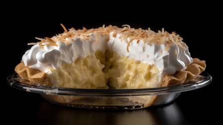 Cake with whipped cream on a black background. Selective focus.の素材