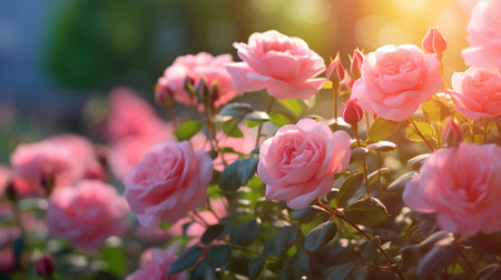 Beautiful pink roses blooming in the garden. Nature background.の素材