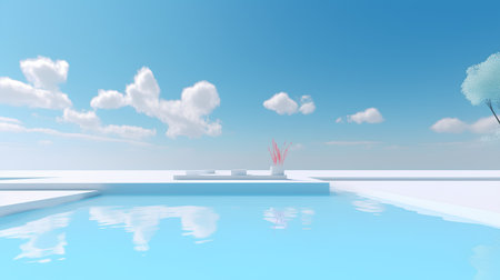 Swimming pool in the blue sky. 3d render illustration.の素材