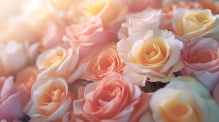 Beautiful bouquet of roses with soft focus. Floral backgroundの素材