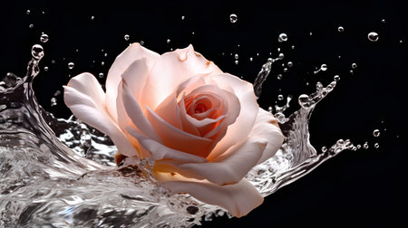beautiful rose in water splash isolated on black background, clipping path includedの素材
