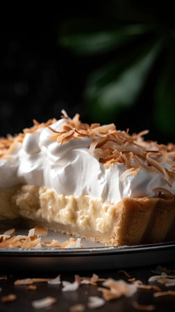 Close up of a piece of cake with whipped cream, selective focusの素材