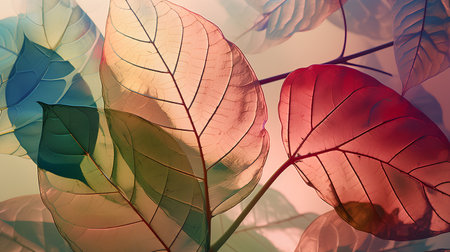 Colorful leaves background. 3D illustration. Vintage style tonedの素材