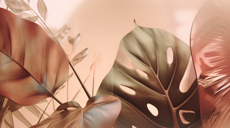 Tropical background with monstera leaves. 3d illustration.の素材
