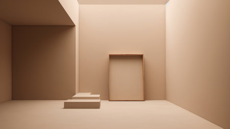 Minimalist interior design, 3d render. Empty room with wooden doorの素材