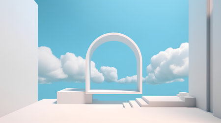 3d render of a stairway to the sky with white cloudsの素材