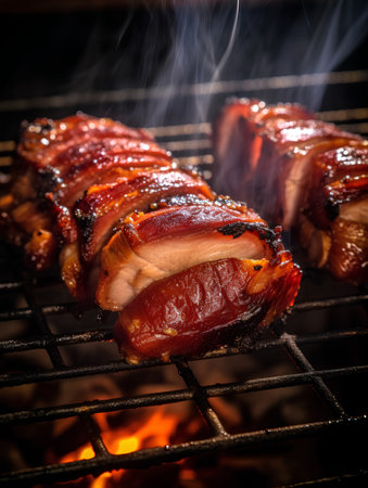 Grilled pork ribs on the grill. Selective focus. Toned.の素材