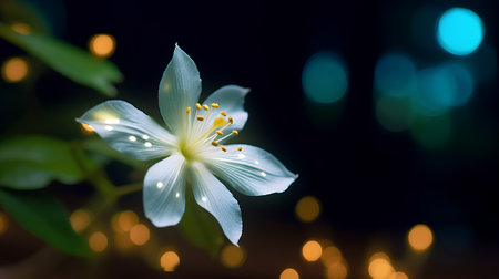 Beautiful white flower on a dark background with bokeh.の素材