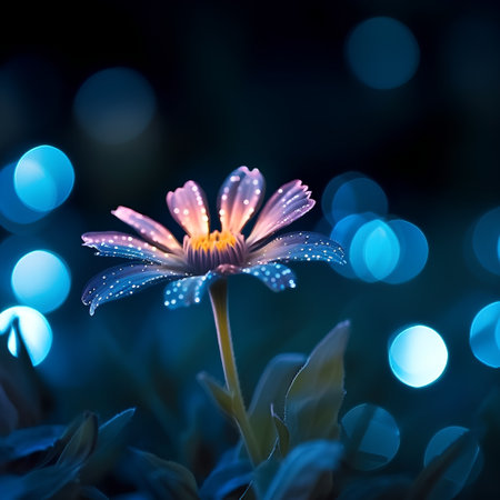 Beautiful daisy flower with bokeh lights on background.の素材