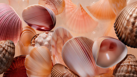 Seashells background. 3d rendering, 3d illustration.の素材