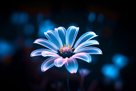 Beautiful blue flower on a black background with bokeh effectの素材