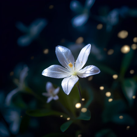Beautiful white flower on a dark background with bokeh.の素材