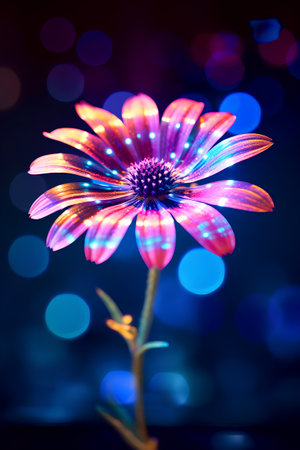 Beautiful daisy flower on dark background with bokeh effectの素材
