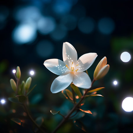 Beautiful white flower on a dark background with bokeh.の素材