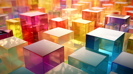 abstract colorful background made of glass cubes, 3d render illustrationの素材