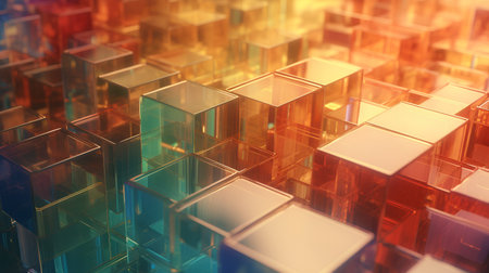 Abstract 3d rendering of chaotic colorful geometric composition. Background with cubes.の素材