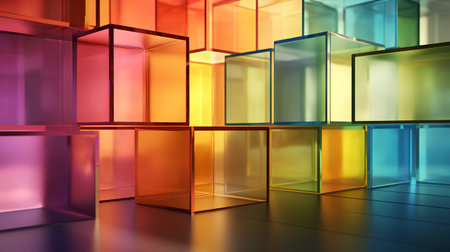Colorful glass cubes background. 3d rendering. Computer digital drawing.の素材