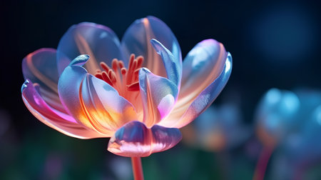 Colorful water lily on dark background. 3d illustration.の素材